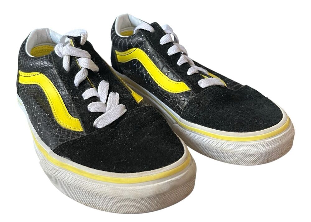 Vans Old Skool Low Shoe Reptile Print Suede Black Yellow Glitter Size Youth 3